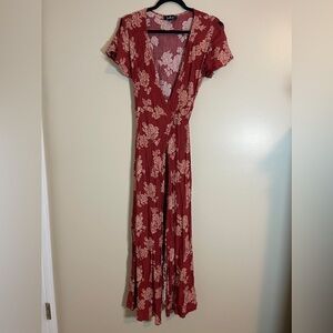 Lulus Maxi Dress Womens L Red Marigold Floral Wrap Dress Garden Girl Clean Girl